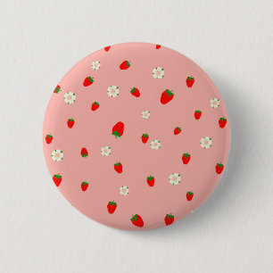 Aardbeien en Bloemen Patroon Ronde Button 5,7 Cm