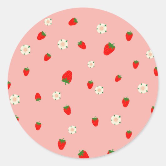 Aardbeien en bloemen patroon ronde sticker (Voorkant)