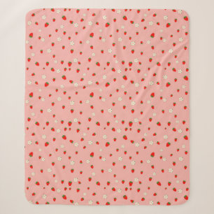 Aardbeien en bloemen patroon sherpa deken