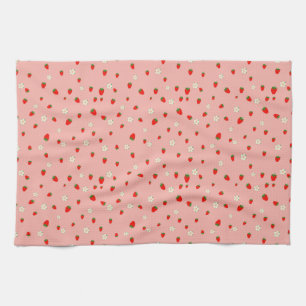 Aardbeien en Bloemen Patroon Theedoek