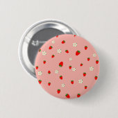 Aardbeien en bloemen ronde button 5,7 cm (Voorkant /achterkant)