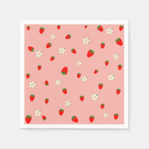 Aardbeien en bloemen servet