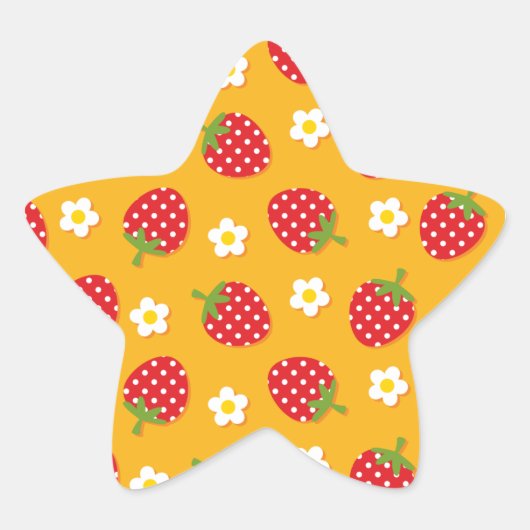aardbeien en bloemen ster sticker (Voorkant)