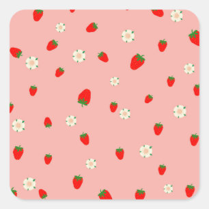 Aardbeien en Bloemen  Vierkante Sticker