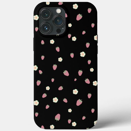 Aardbeien en bloemen Zwart Patroon Case-Mate iPhone Case (Achterkant)