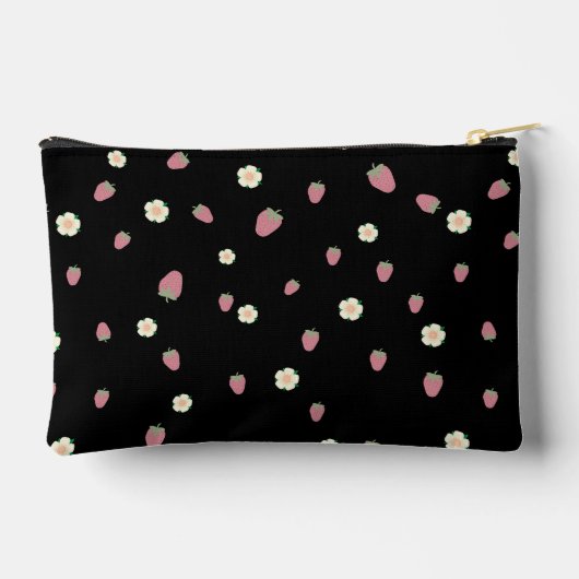 Aardbeien en bloemen Zwart Patroon Etui (Achterkant)
