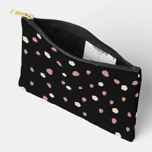 Aardbeien en bloemen Zwart Patroon Etui (Open)