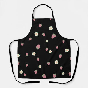 Aardbeien en Bloemen Zwart Patroon Schort