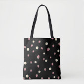 Aardbeien en bloemen Zwart Patroon Tote Bag (Voorkant)