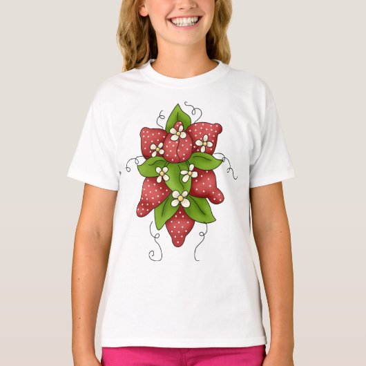 Aardbeien en bloesems meisjes T-shirt (Voorkant)