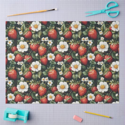 Aardbeien en Bloesems Patroon Decoupage Tissuepapier (Craft)