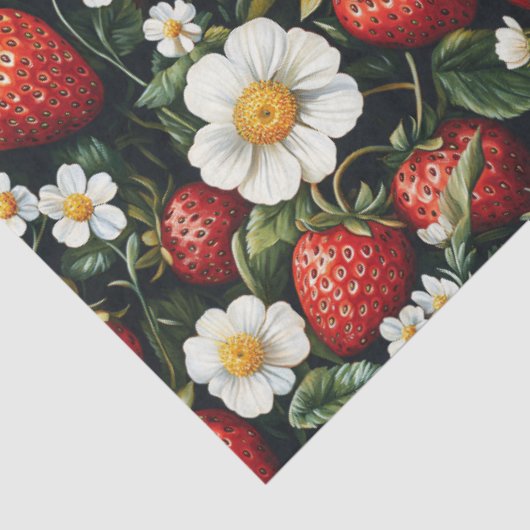 Aardbeien en Bloesems Patroon Decoupage Tissuepapier (Detail)