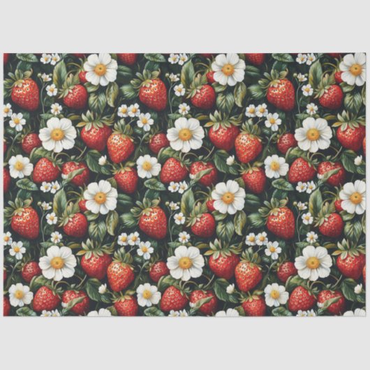 Aardbeien en Bloesems Patroon Decoupage Tissuepapier (Voorkant)