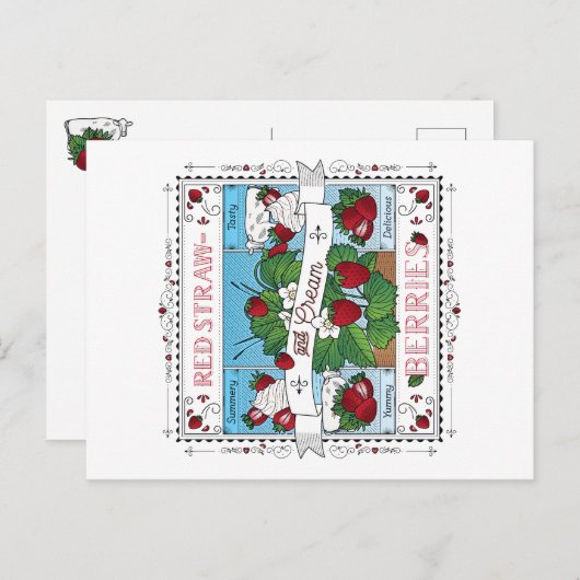 Aardbeien en Crème / Briefkaart (Voorkant / Achterkant)