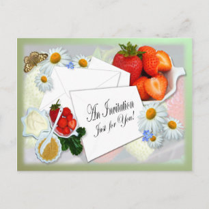 Aardbeien en crème ~ Invitation Briefkaart