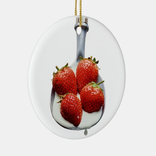 Aardbeien en crème keramisch ornament (Rechts)