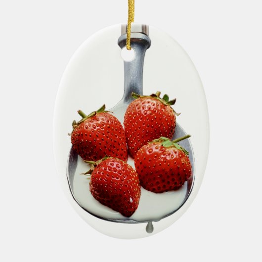Aardbeien en crème keramisch ornament (Voorkant)