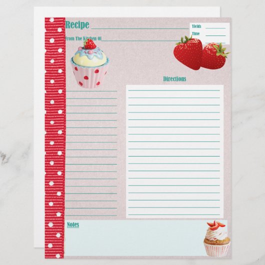 Aardbeien en crème Polka-stippen Recipe Page (Voorkant / Achterkant)