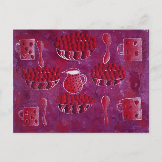 Aardbeien en Crème Schilderij Briefkaart (Voorkant)