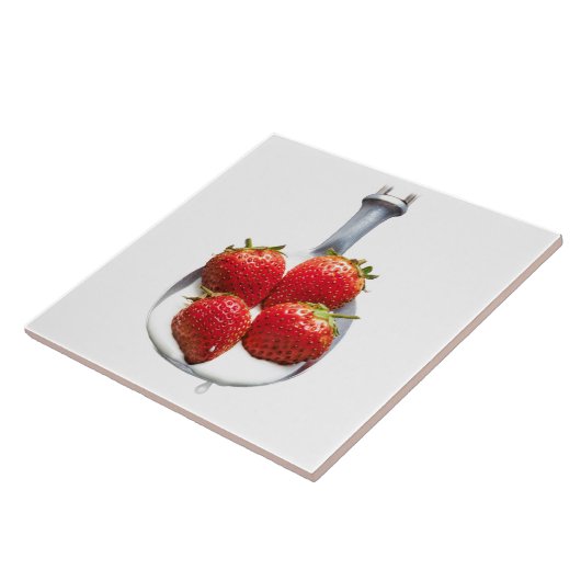 Aardbeien en crème tegeltje (Zijkant)