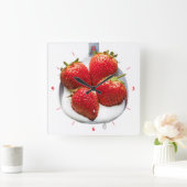 Aardbeien en crème vierkante klok (Huis)