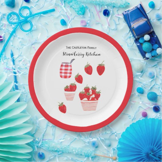 Aardbeien en Crème Zomerrood Wit Papieren Bordje (Feest)