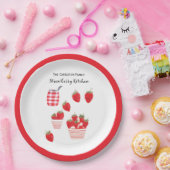 Aardbeien en Crème Zomerrood Wit Papieren Bordje (Feest)