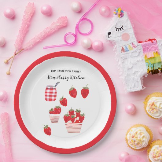 Aardbeien en Crème Zomerrood Wit Papieren Bordje (Feest)