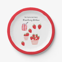 Aardbeien en Crème Zomerrood Wit  Papieren Bordje