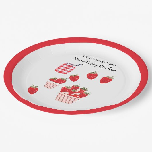 Aardbeien en Crème Zomerrood Wit Papieren Bordje (Gekanteld)