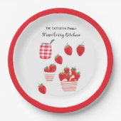 Aardbeien en Crème Zomerrood Wit Papieren Bordje (Voorkant)
