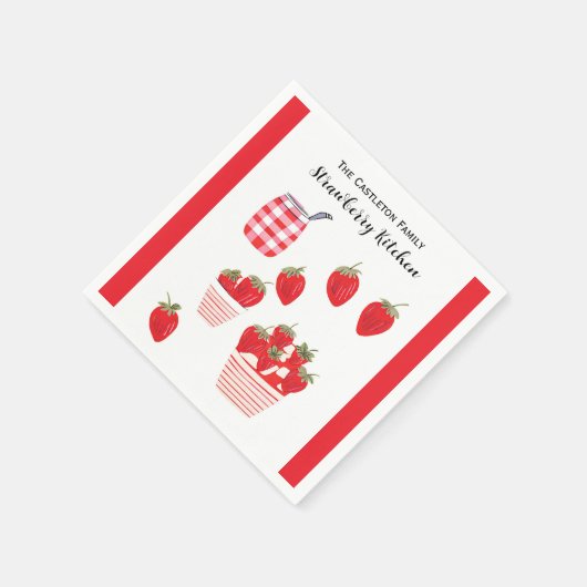 Aardbeien en Crème Zomerrood Wit Servet (Hoek)