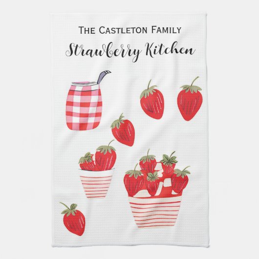 Aardbeien en Crème Zomerrood Wit Theedoek (Verticaal)