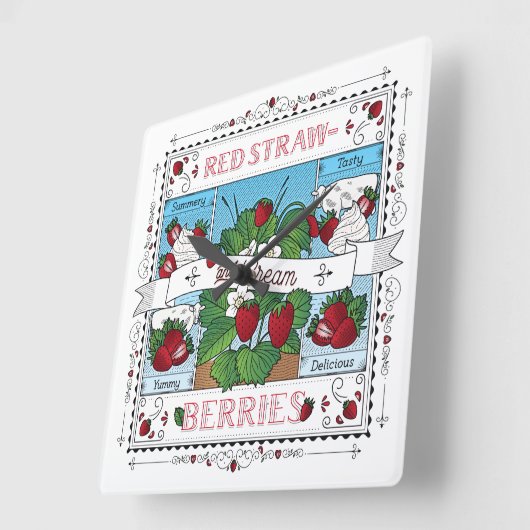 Aardbeien en crèmeklok vierkante klok (Hoek)