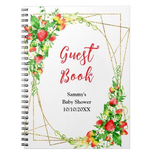 Aardbeien en Daisies Baby shower Gastenboek Notitieboek (Voorkant)