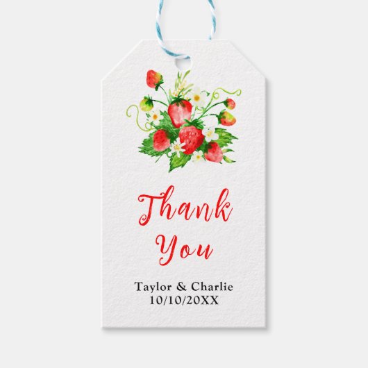 Aardbeien en Daisies Bruiloft Dank U Cadeaulabel (Voorkant)