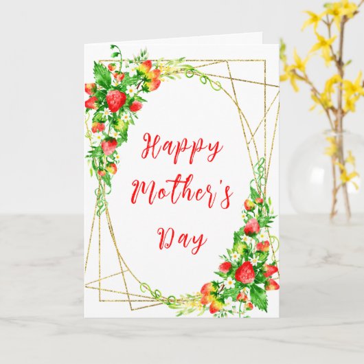 Aardbeien en Daisies Happy Moederdag Kaart (Gele Bloem)