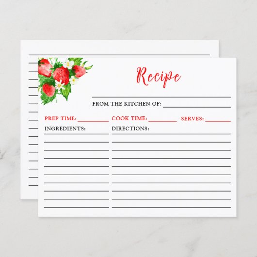 Aardbeien en Daisies Recept Kaart (Voorkant / Achterkant)