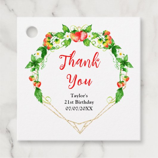 Aardbeien en Daisies Verjaardagsfeest Dank u Bedankjes Labels (Voorkant)