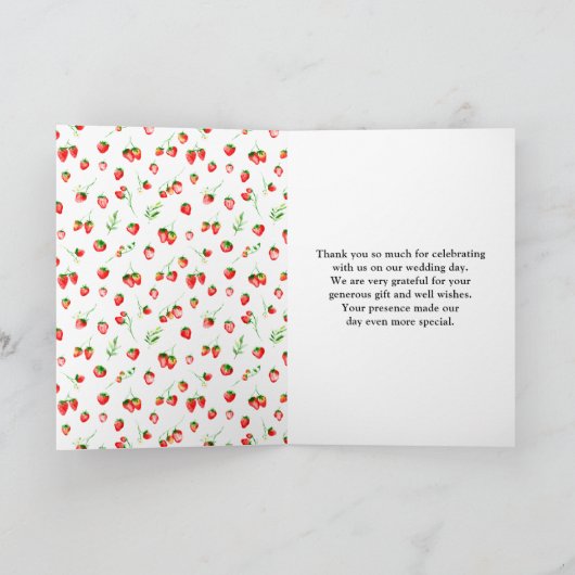 Aardbeien en Daisies Wedding Bedankkaart (Binnen)