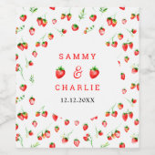 Aardbeien en Daisies Wedding Wijn Etiket (Enkel label)