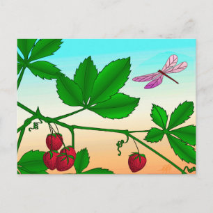 Aardbeien en de dragonvliesdruk briefkaart