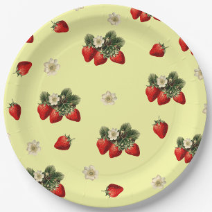 Aardbeien en gele leuke papieren borden bordje