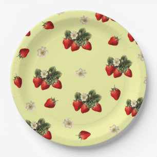 Aardbeien en gele leuke papieren borden bordje