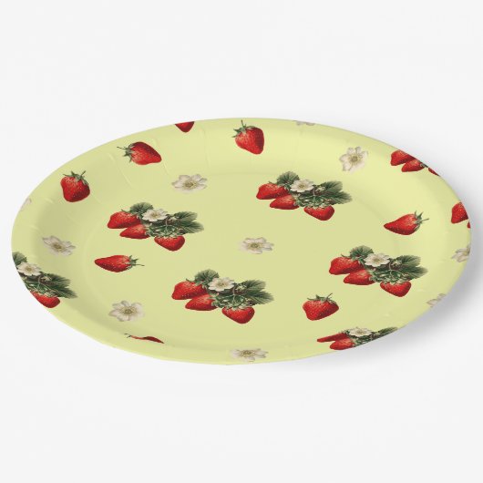 Aardbeien en gele leuke papieren borden papieren bordje (Gekanteld)
