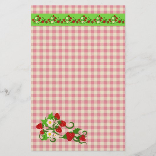 Aardbeien en Gingham Cheques Sweet Briefpapier (Voorkant)