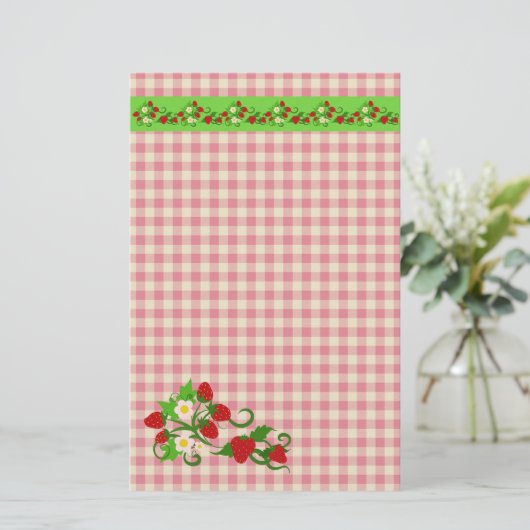 Aardbeien en Gingham Cheques Sweet Briefpapier (Staand voorkant)