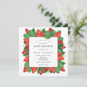 Aardbeien en groen Baby shower Kaart (Staand voorkant)