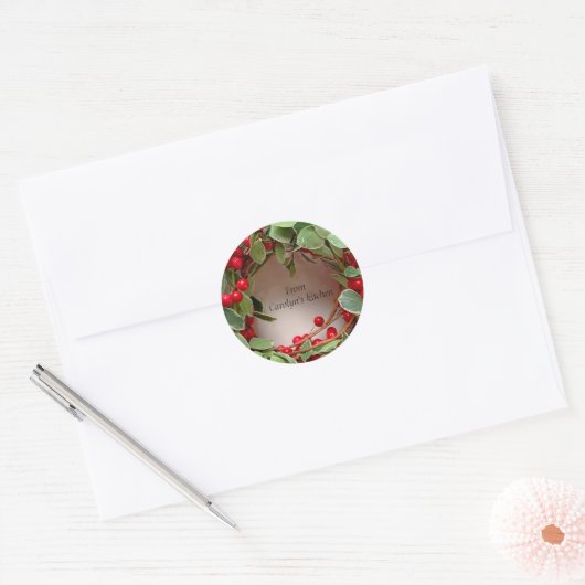 Aardbeien en groen ronde sticker (Envelop)
