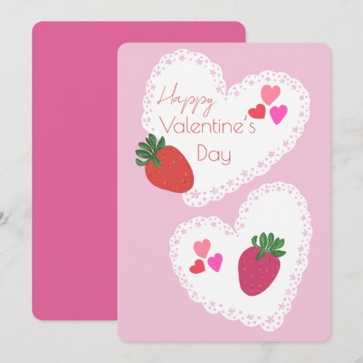 Aardbeien en harten Happy Valentines Day Feestdagenkaart (Voorkant / Achterkant)